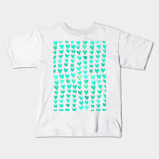 Brush stroke hearts - turquoise Kids T-Shirt by wackapacka